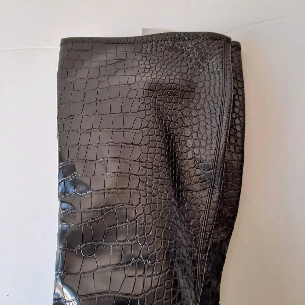 NWT Franco Sarto Tribute Black Croc Faux Leather Knee High Boots WIDE Calf 8.5 M